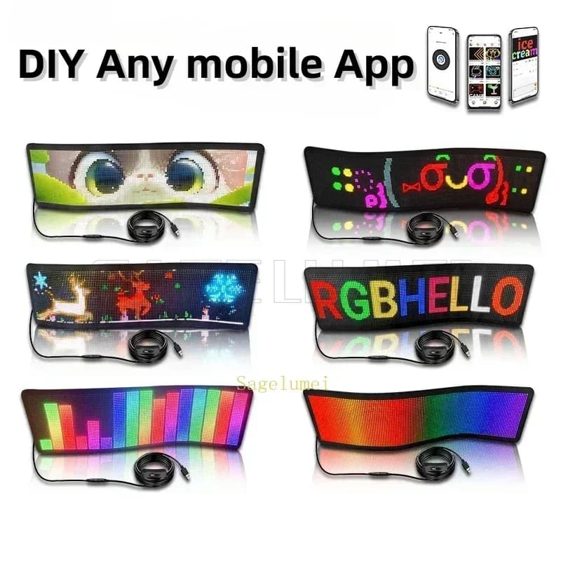 Led Matrix Panel USB 5V Multilingual App Programmable Flexible Screen Display Animation DIY Led Scrolling Car Sign for Shop Ad