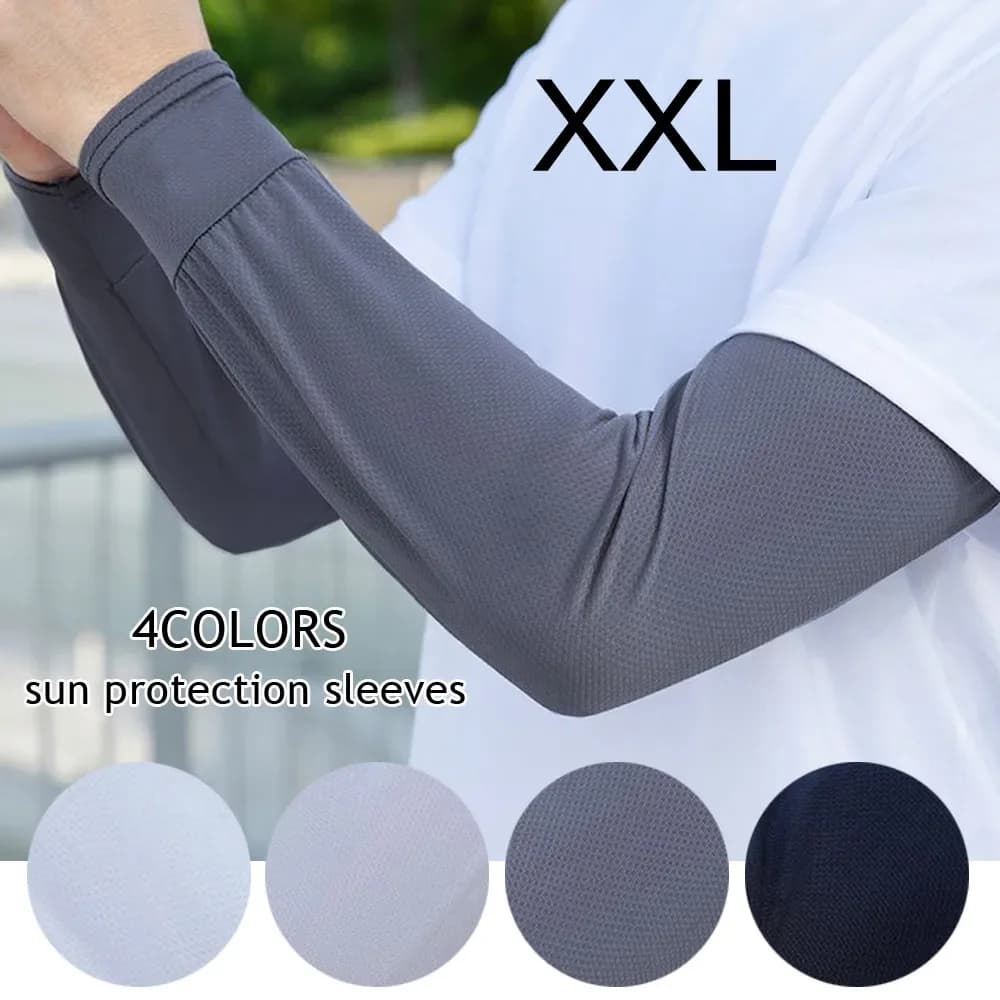 1Pair 2025 Summer Ice Silk Men's Loose Sunscreen Sleeves UV Ice Gloves Riding Arm Guards Sport Running Driving Absorbent
