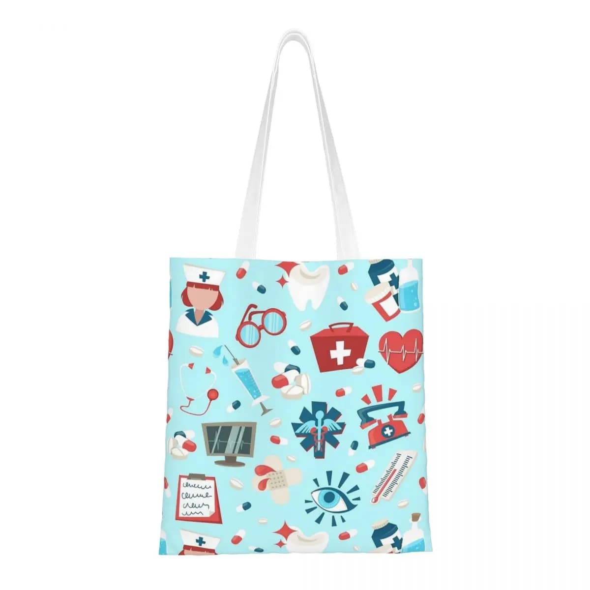 Nurse Tools Cartoon Canvas Tote Handbag Shoulder Bags Reusable Shopping Bags for Unisex
