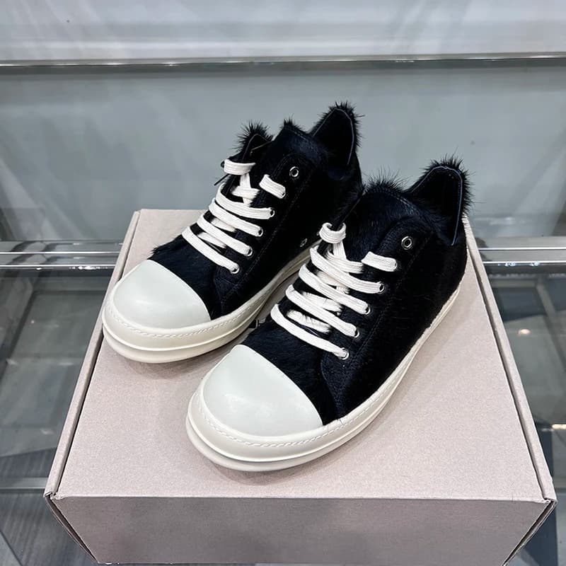 Black Horse Fur Casual Shoes Men 2023 Low Top Pink Genuine Leather Lace Up Thick Sole Women Ro Luxury Designer Flat Sneakers