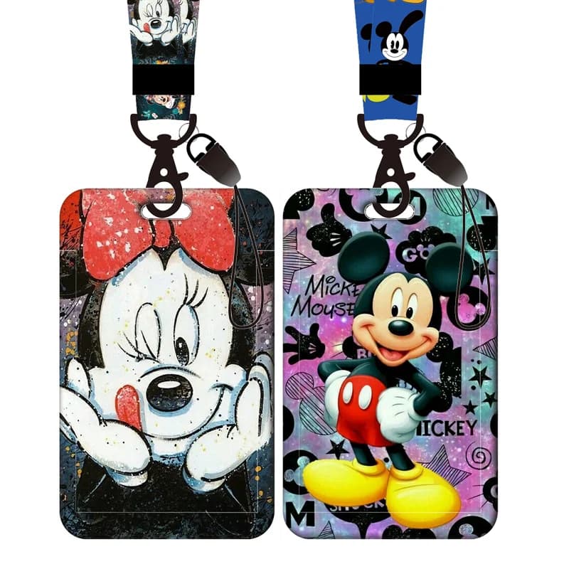 Disney Mickey Mouse ID Card Holder Lanyard Keychain Boy Photo Card Case Neck Strap Girls Card Protectors Badge Credential Holder