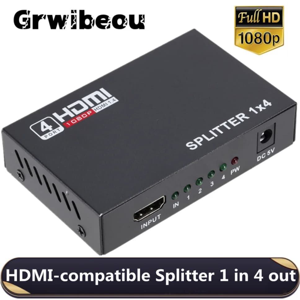 1080P HDMI-compatible Splitter HDCP 1 in 4 out HDMI Signal Amplifier 1x4 HDMI video Spliter Converter Adapter for DVD PS3 Xbox