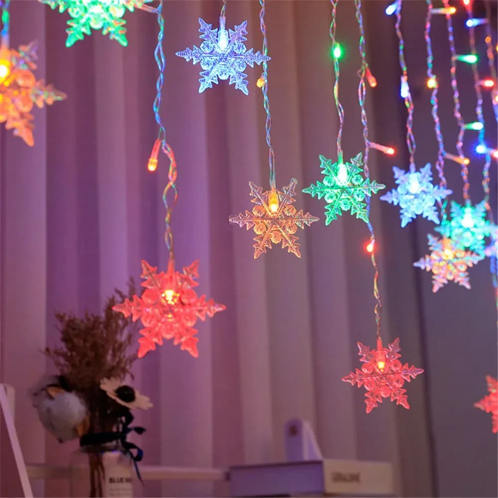 Garden Light Christmas Decoration Snowflake Window Curtain Garland LED Icicle Fairy Light Flashing 8 Modes EU Plug New Year 2025