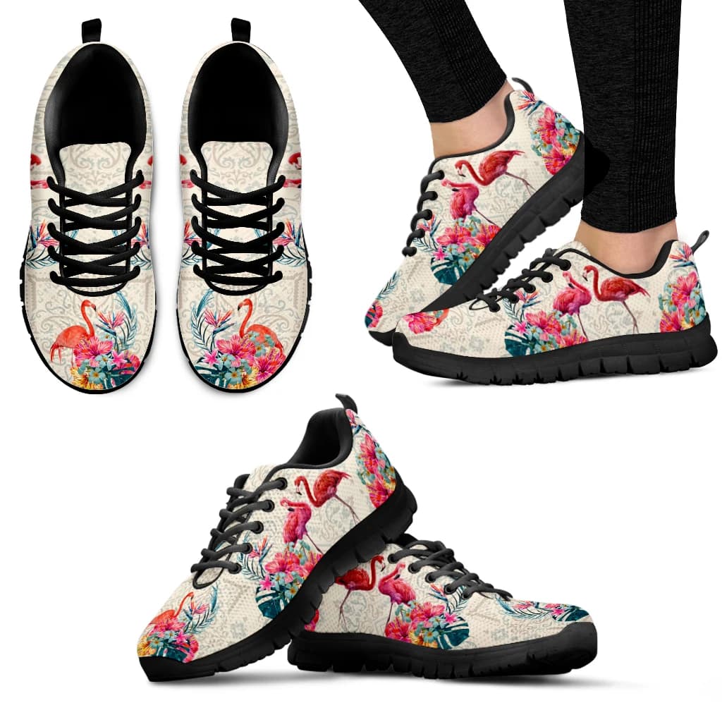 INSTANTARTS Trendy Flamingo Print Lightweight Outdoor Lace-up Shoes Black Sole Casual Shoes Summer Breathable Outdoor Sneakers