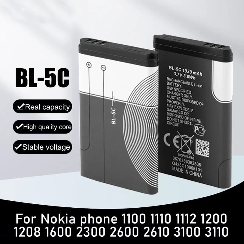 1/10pcs 3.7V 1020mAh BL-5C BL5C BL 5C Battery Rechargeable Batteries For Nokia 2112 2118 2255 2270 2280 2300 2600 2610 3125 3230