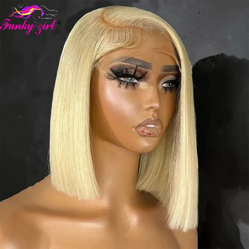 613 Blonde Bob Wig Human Hair 13x4 Transparent Lace Front Wigs Human Hair Pre Plucked with Baby Hair 8-16 Inch Short Bob Wigs