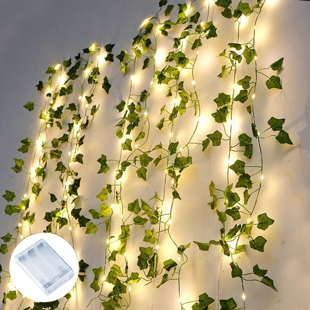2Meters 20LED Ivy Bulbs String Lights Artificial Green Leaf Battery Powered Christmas Tree Garland Lights for Weeding Home Decor