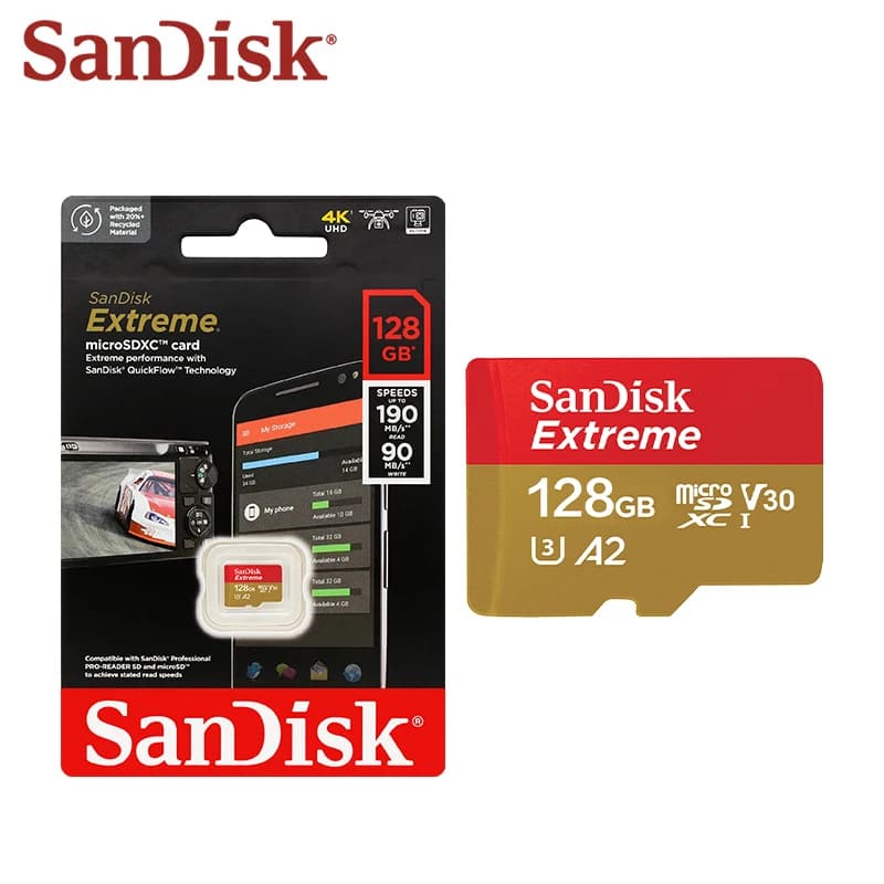SanDisk Micro SD Card V30 32GB 64GB TF Card Class 10 128GB Extreme Memory Card  For Camera Drone 100% Original Up to 190Mb/s