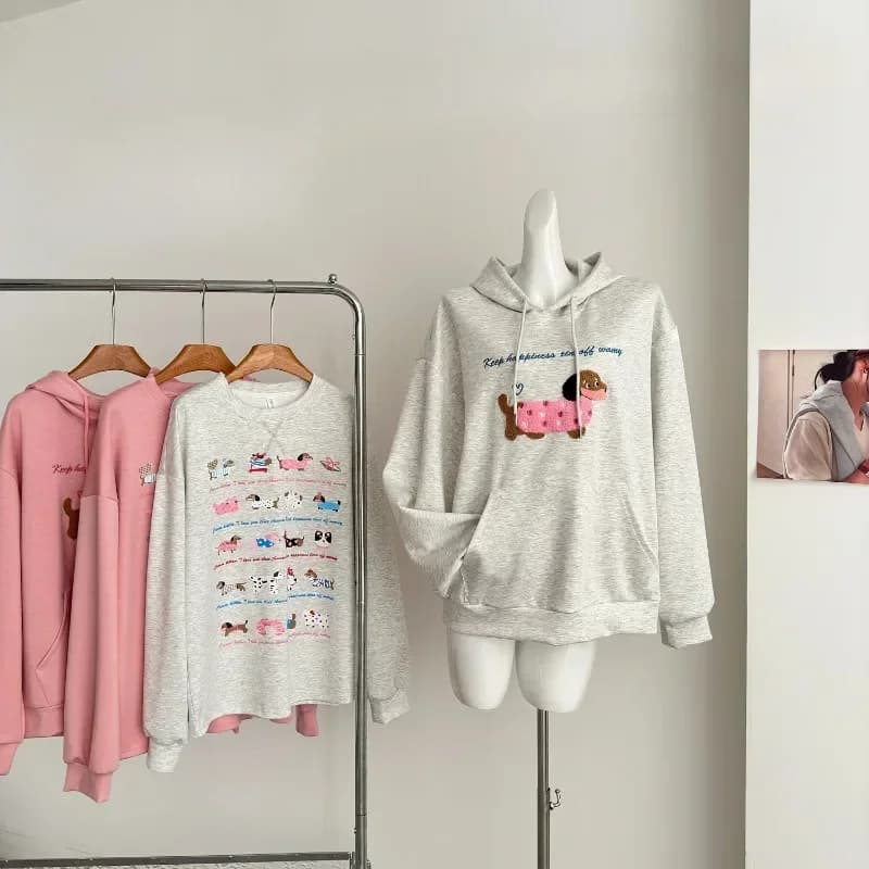 2024 Korean New Fashion Y2k Hoodies Women Loose Print Casual Harajuku Sweatshirts Female Autumn Embroidery Design Chic Clothes