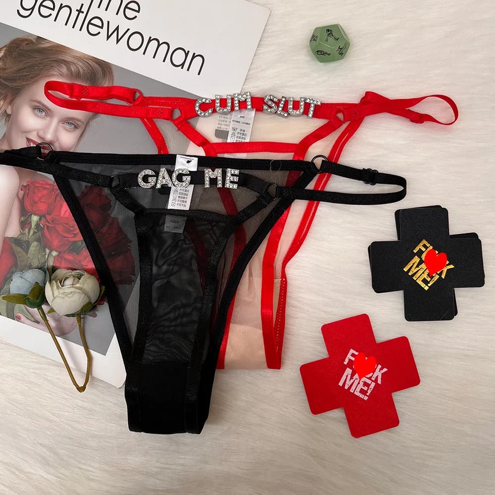 Custom Thong with Name Sheer Hotwife Customized Panties Personalized Rhinestone Letters Bikini Sexy Lingerie Set Tanga Gifts