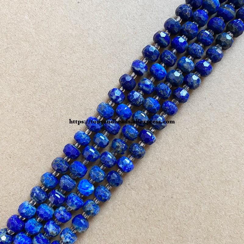 Semi-precious Stone Diamond Cuts Faceted Rondelle Afghanistan Lapis Lazuli 7" Loose Beads Size 8x6mm For Jewelry Making DIY