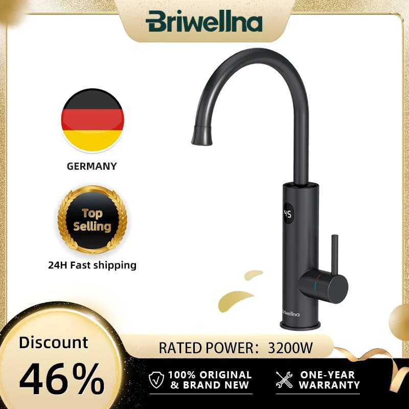 Briwellna Electric Water Heater 220V 2 in 1 Kitchen Faucet Tankless Water Heater Tap Flowing Electric Faucet Shower Geyser