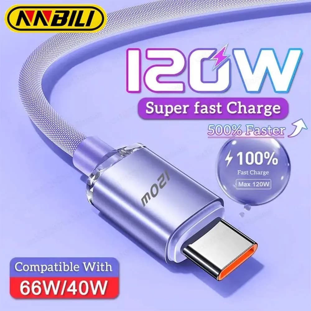 NNBILI 120W 6A Fast Charge USB Type C Quick Charge Cable For Samsung S23 Xiaomi 13 Huawei Phone Fast Charging Cable Data Cables