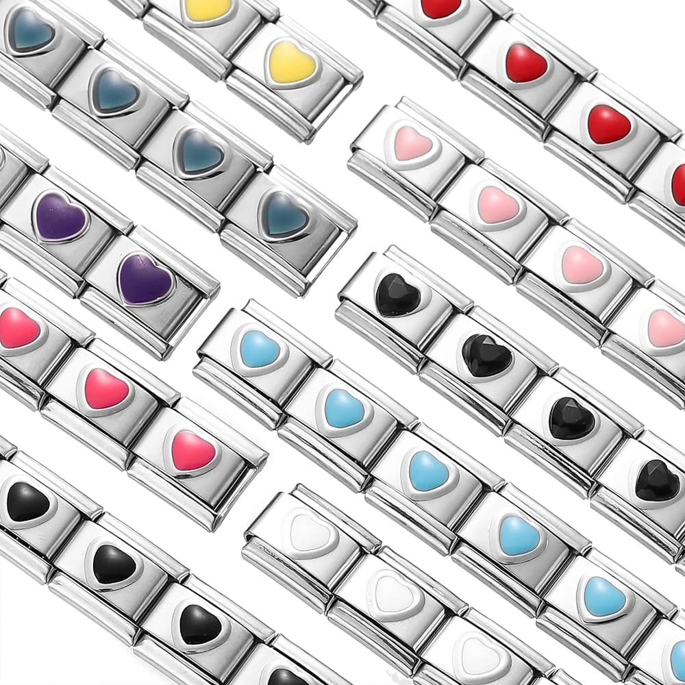 1pc Women Romantic Colour Heart Shiny Italian Charm Links Fit 9mm Bracelet Stainless Steel DIY Making Jewelry Accessories