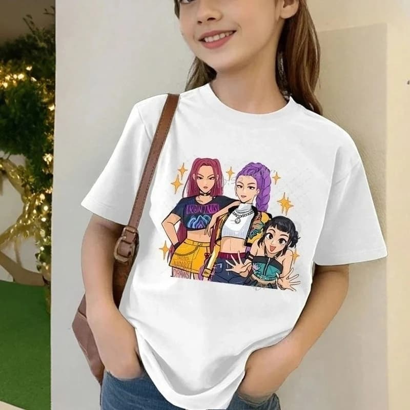 Kids T-shirt KPop Demon Hunters Print Fashion Casual Tops 2025 Movie Crew Neck Cartoon Girls Boys Tee Casual Baby Girl Clothes
