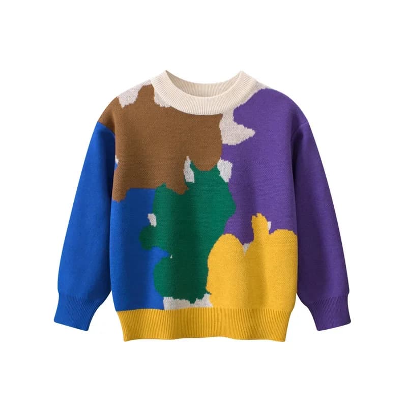 2025 Winter New Children's Knit Sweaters Warm Boys Jumper Top Casual Long Sleeve O-Neck Pullover Patchwork Kids Clothes