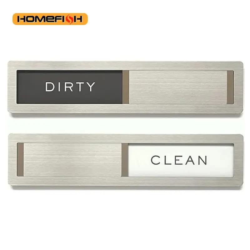 Dishwasher Magnet Clean Dirty Sign, Premium Stainless Steel Black and White Non-Scratch/Kitchen Decor/Easy to Read & Slide