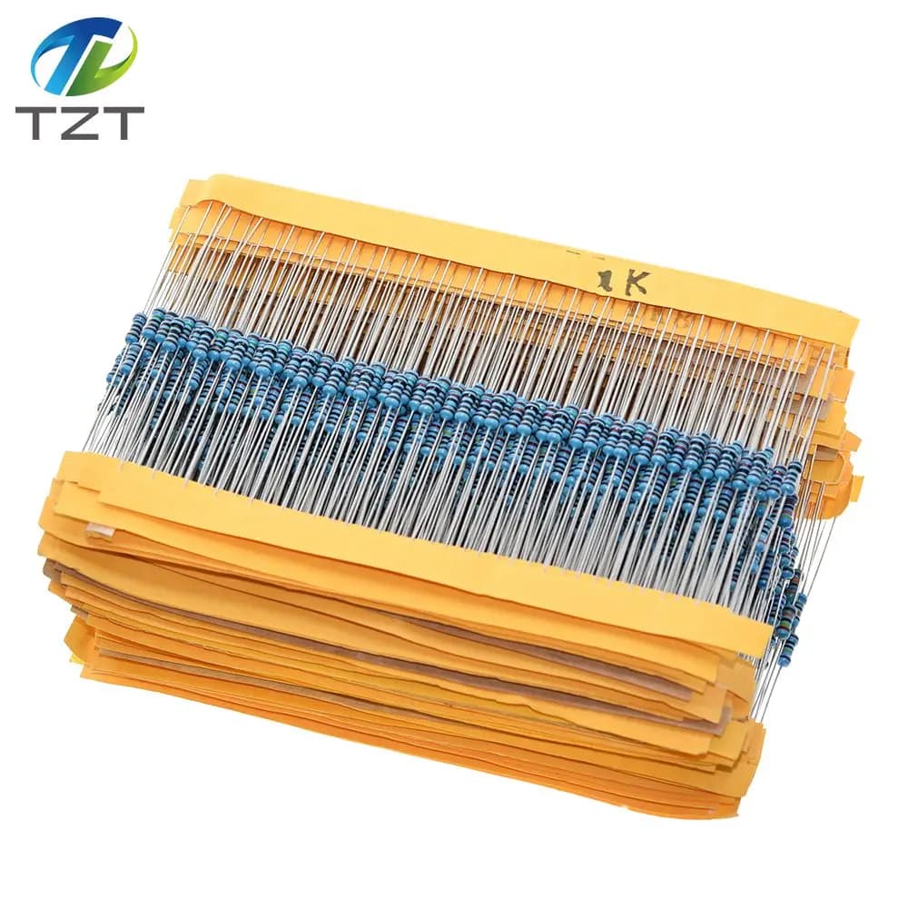 TZT 100pcs 1/4W 1R~22M 1% Metal resistors 100R 220R 1K 1.5K 2.2K  4.7K 10K 22K 47K 100K 100 220 1K5 2K2  4K7 ohm resistances
