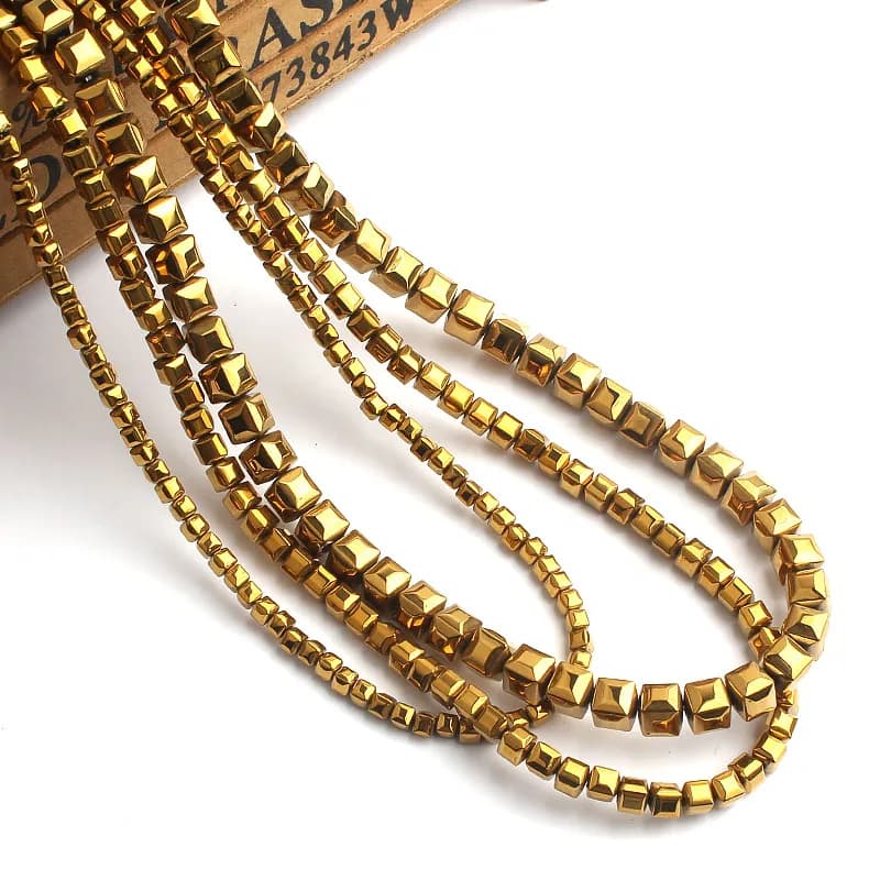 Coated Square Gold Plated Hematite Beads Natural Stone Spacer Beads For Jewelry Making 15inch 3/4/6mm Spacer Beads Diy Bracelet