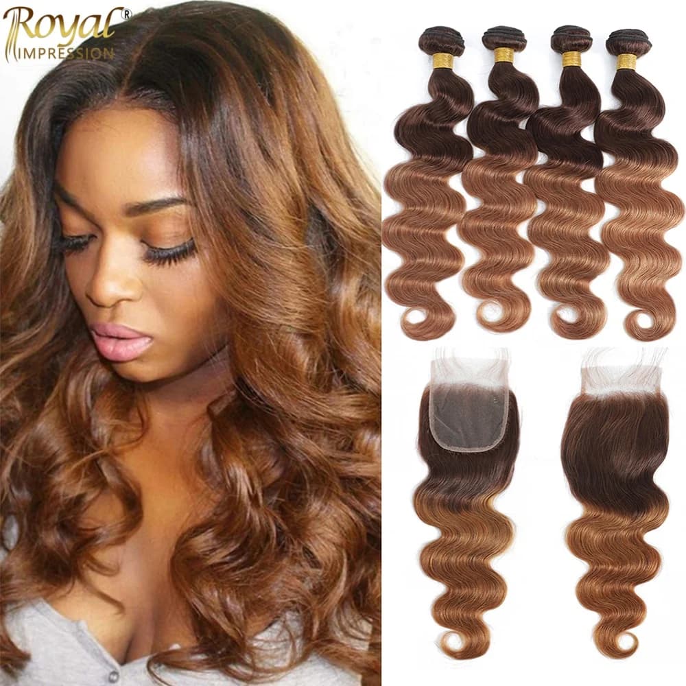 Body Wave Human Hair Bundles With Closure Brazilian Hair Weave Bundles With Closure Ombre Colored 3/4 Bundles With Closure Remy