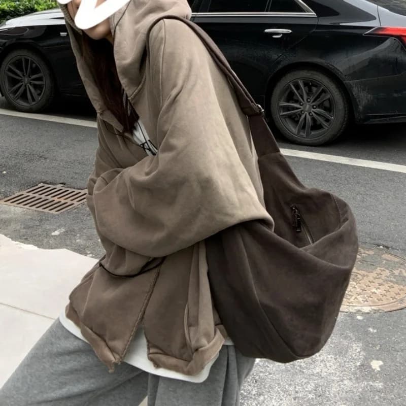 Vintage Women's Bag Large Capacity Shoulder Bag Solid Color Simple Casual Commuter Bag Retro Handbags