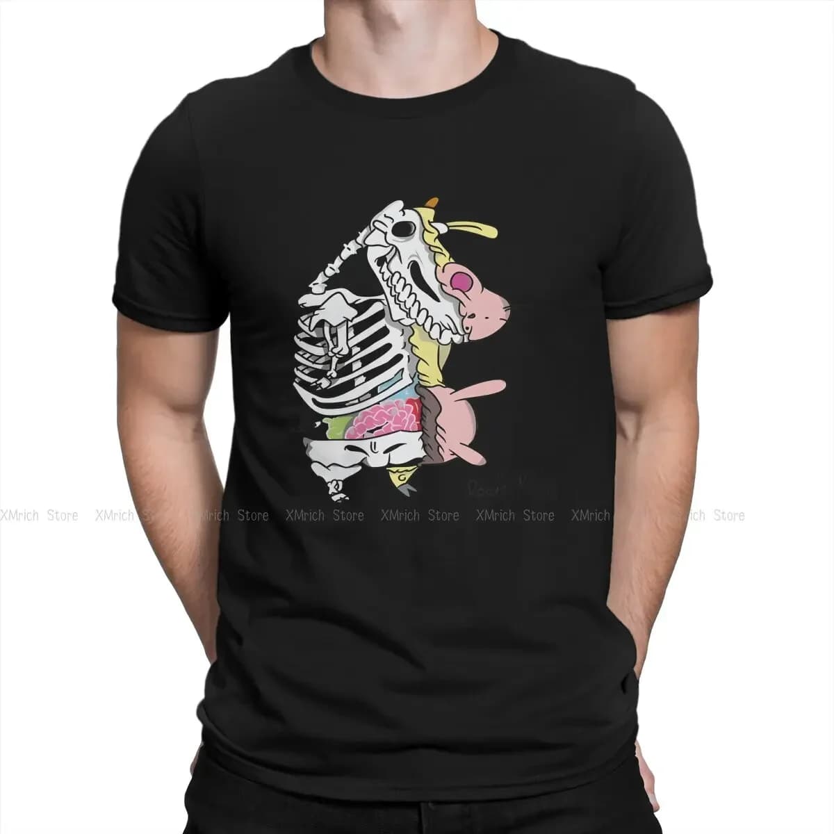Men's T-Shirts Skeleton Cow Amazing 100% Cotton Tee Shirt Short Sleeve Cow And Chicken T Shirt Round Neck Tops Summer