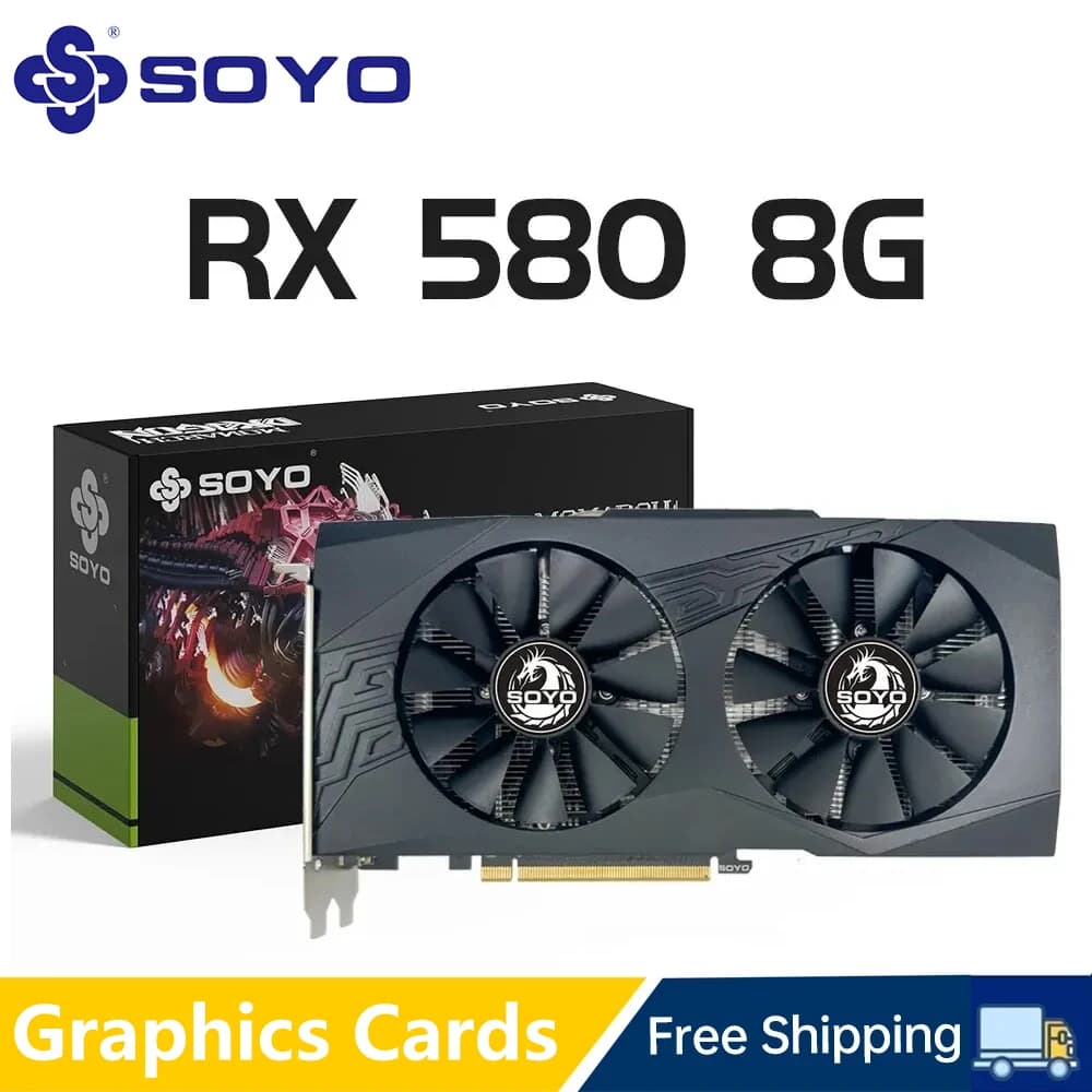 SOYO Radeon RX580 8G Graphics Card GDDR5 Memory AMD Gaming Card 256Bit PCIE3.0x16 HDMI DVI for Desktop Computer placa de video