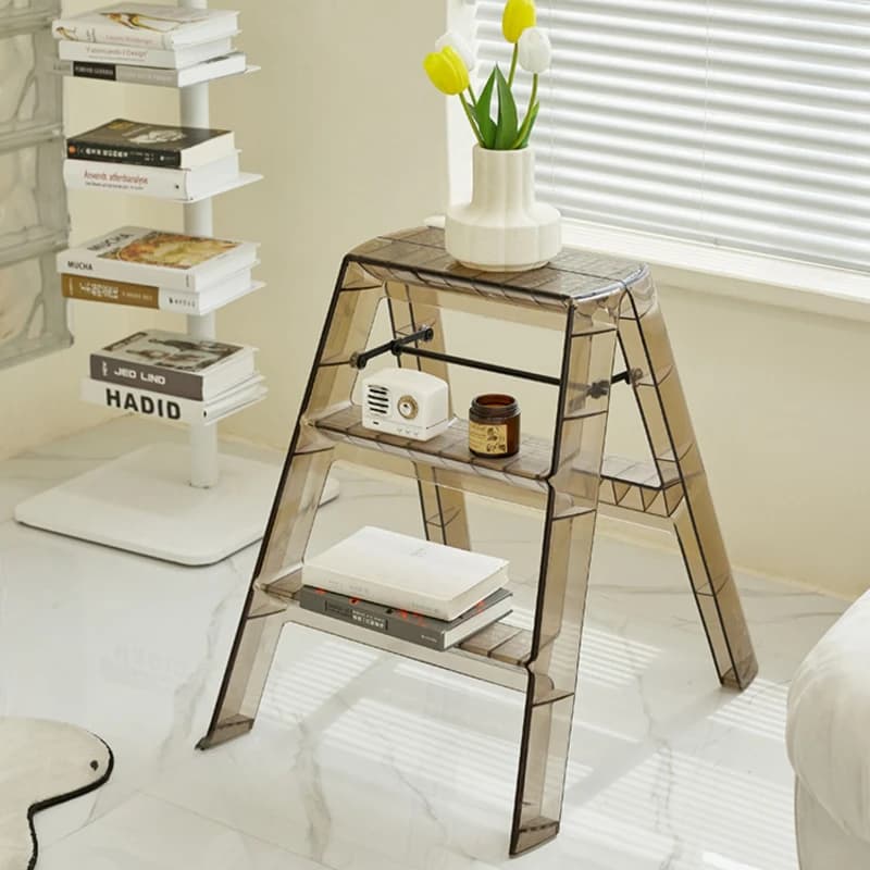Nordic Light Luxury Transparent Acrylic Ladder Stool Foldable Non Slip Ladder Storage Rack Household Shoe Changing Small Stool