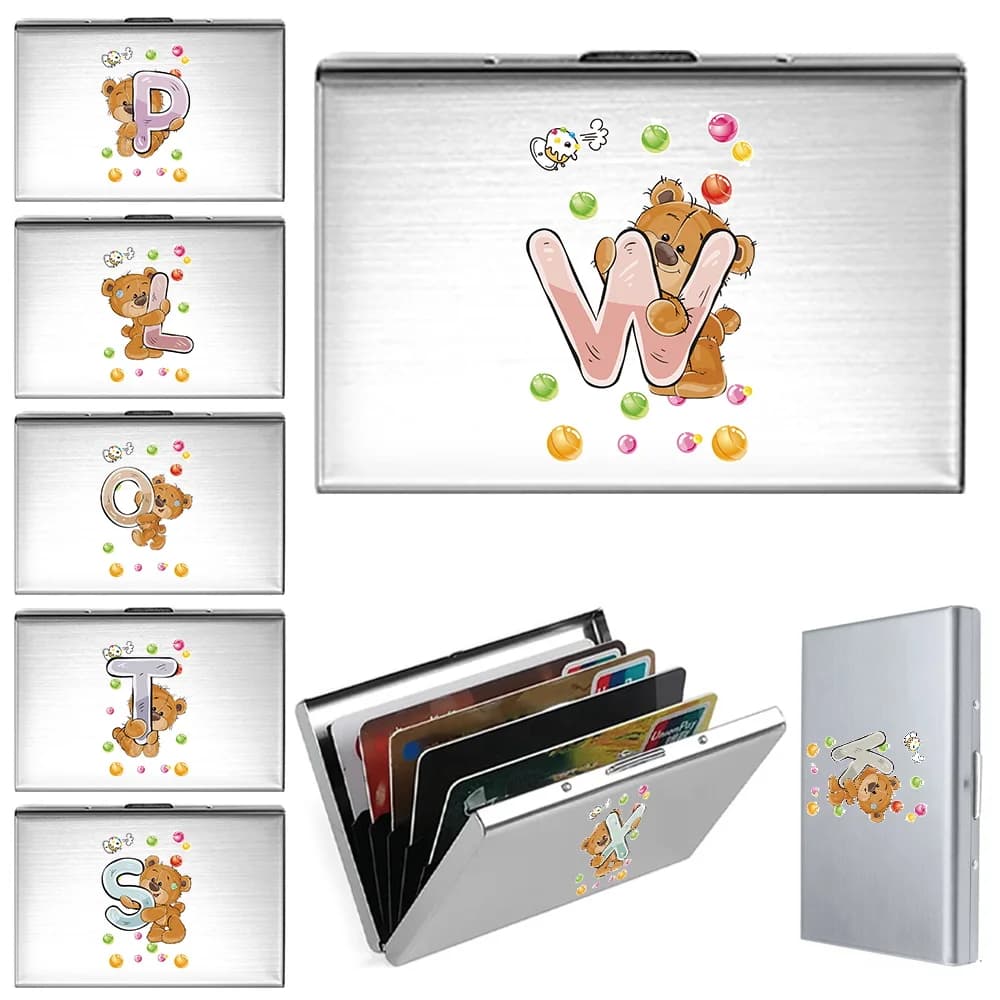 RFID Metal Wallet Business ID Credit Card Printing Bear Letter Series Anti-Scan Aluminum Metal Credit Card Holder Slim Blocking