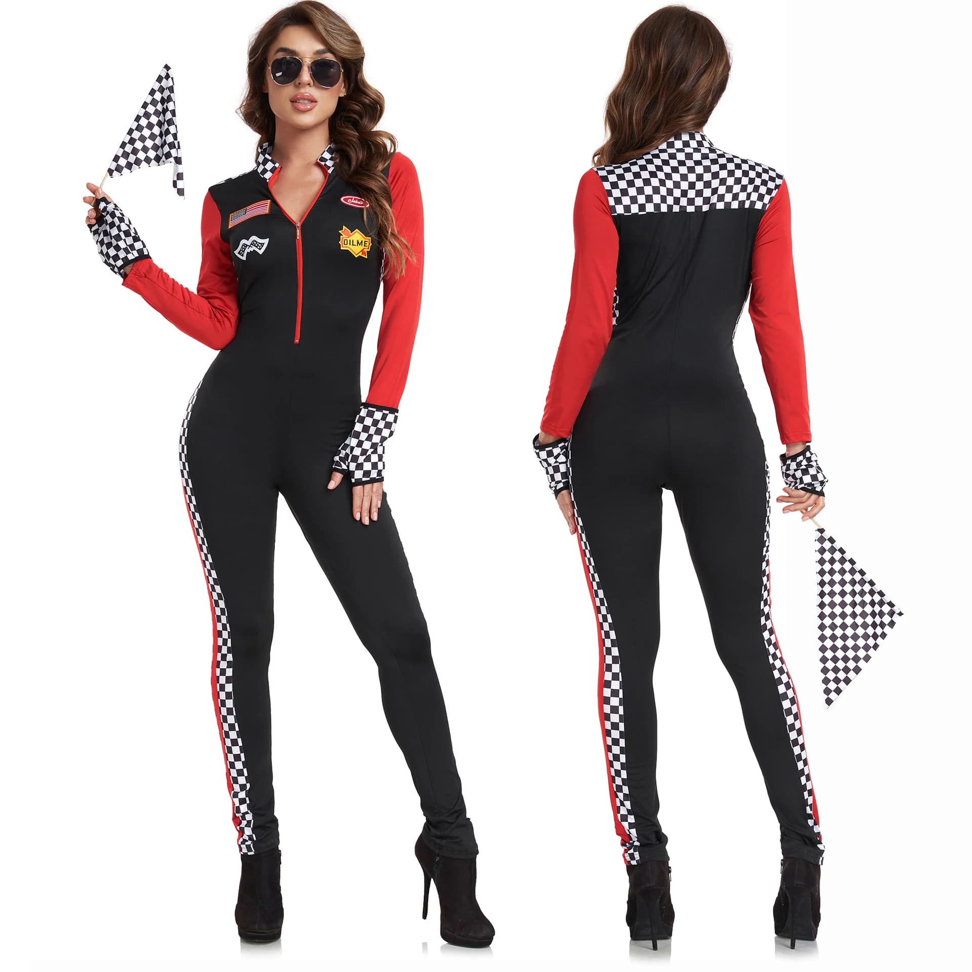 Cosplay Sexy Race Car Driver Halloween Costumes Women Sexy Racing Jumpsuit Long Sleeves Racer Girl Uniform Cheerleaders Costume