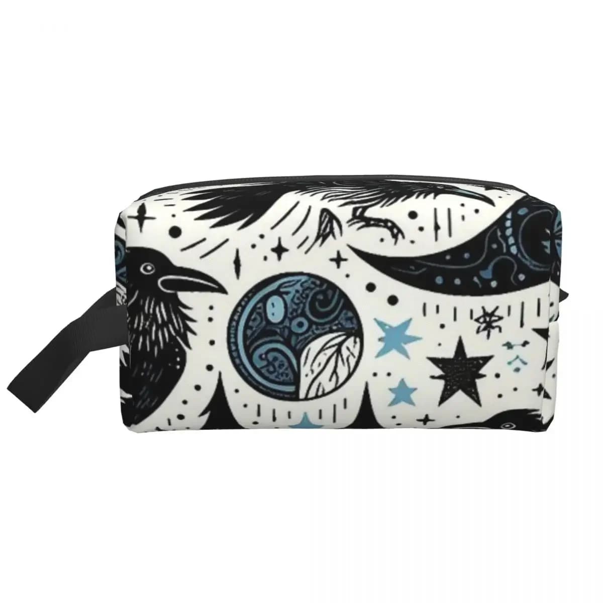 Moon Raven Pattern Polyester Men Business Portable Storage Bag Women Travel Cosmetic Bag Hanging Wash Pouch