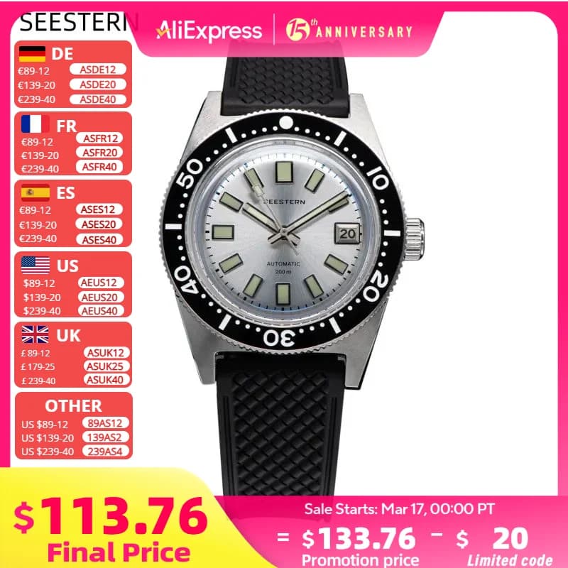 SEESTERN Diving Watch 62MAS Automatic Mechanical Men of Wrist Watches Japan NH35 Movement Sapphire Glass Bracelet Luminous Bezel