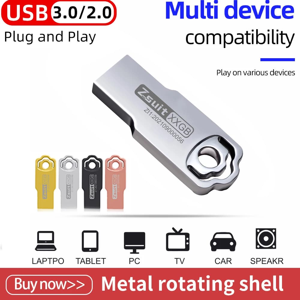 Metal Flash USB Drive 64G/32G/128GB Large Capacity Fast Read Pen Drives USB Memory Stick Waterproof Flash USB Free Key Pendrive