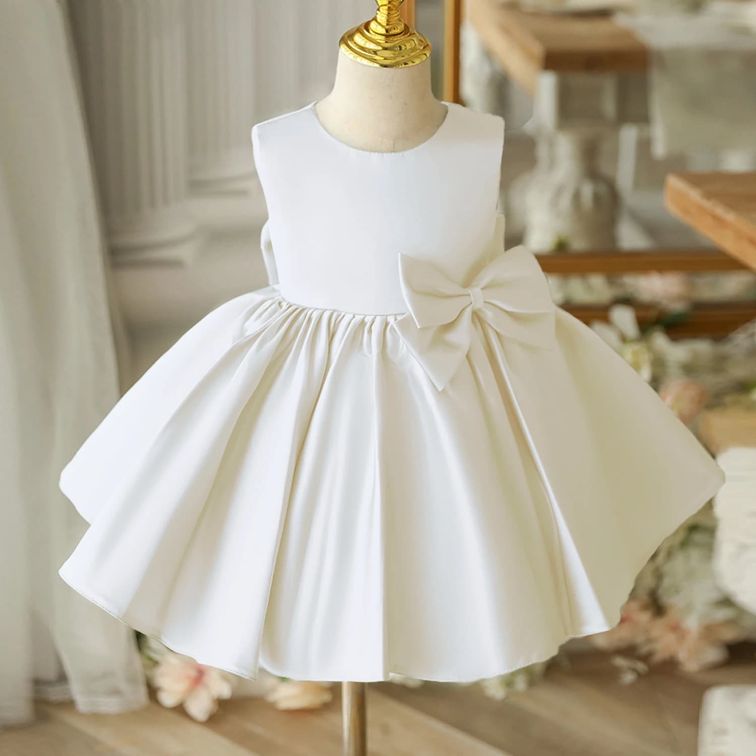 Flower Girl Dresses for Wedding Kids Backless Tulle Tutu  Princess Prom Party Clothes Baby 1st Birthday Baptism White Dress