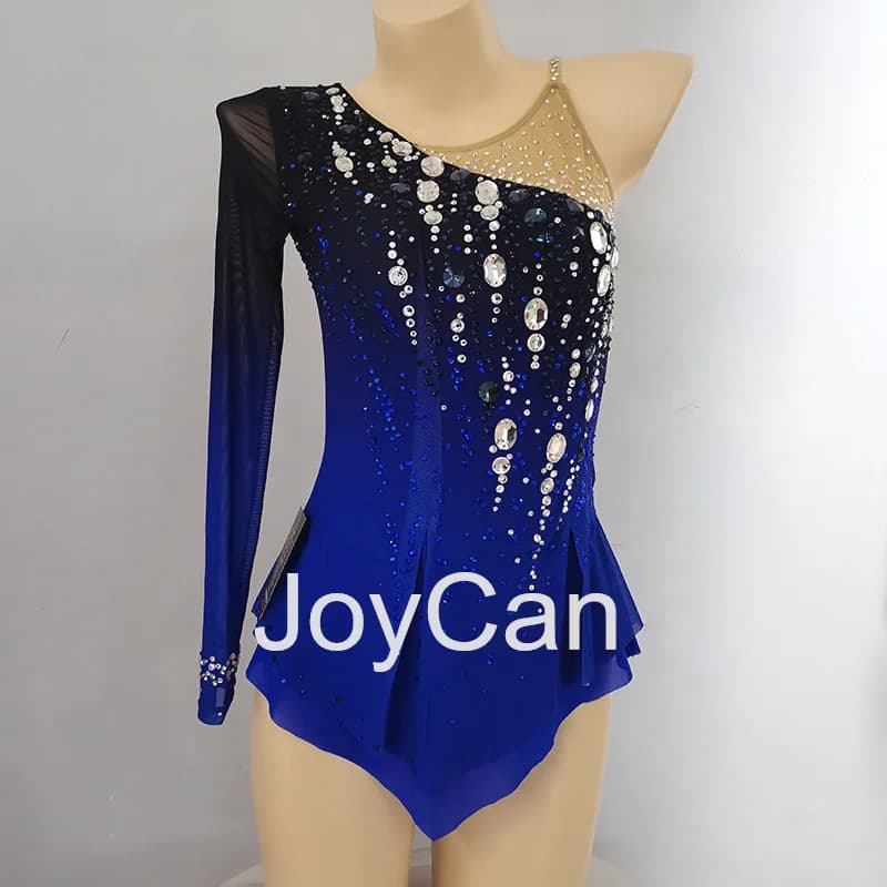JoyCan Rhthmic Gymnastics Leotards Girls Women Blue Spandex Elegant Dance Wear for Competitiion