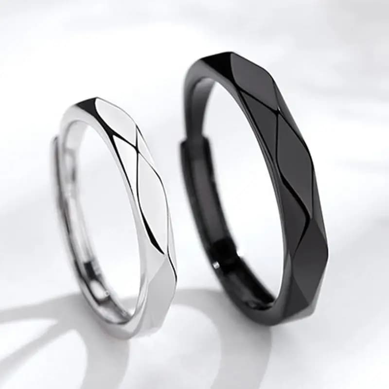 Fashion Black White Ring Geometric Irregularities Smooth Couple Adjustable Rings Simplicity Student Party Jewelry