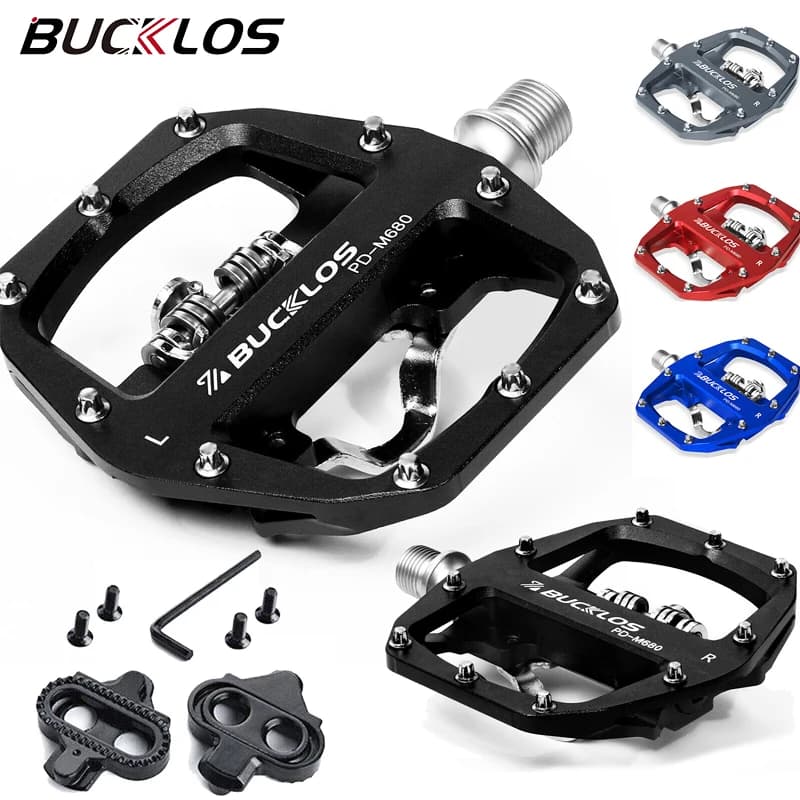 BUCKLOS MTB Bike Pedal for SPD Dual Self-locking MTB Platform Pedals Footrest Mountain Bicycle Pedal Non-slip Clipless Bike Part