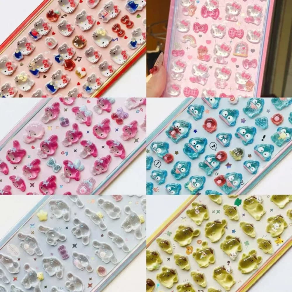 Cute Anime Hellokitty Kuromi Cinnamoroll 3D Sanrio Stickers Transparent Jelly Crystal Decorative Sticker Phone Case DIY Kids Toy