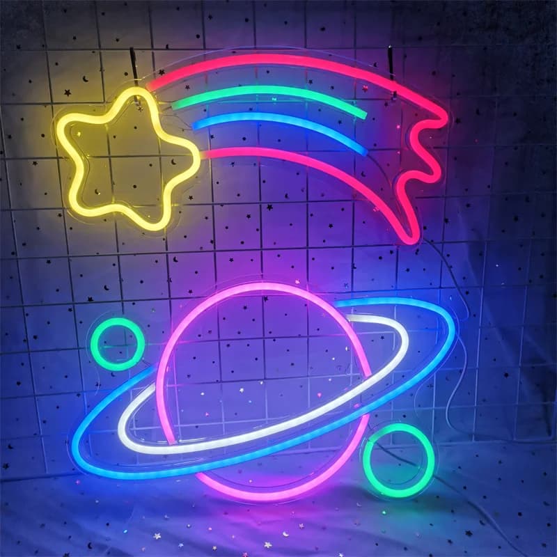 UFO Universe Planet Spaceship Shape Neon Signs Lights Wall Art Colorful LED Night Lamp Kids Gift Bar Home Party Decoration