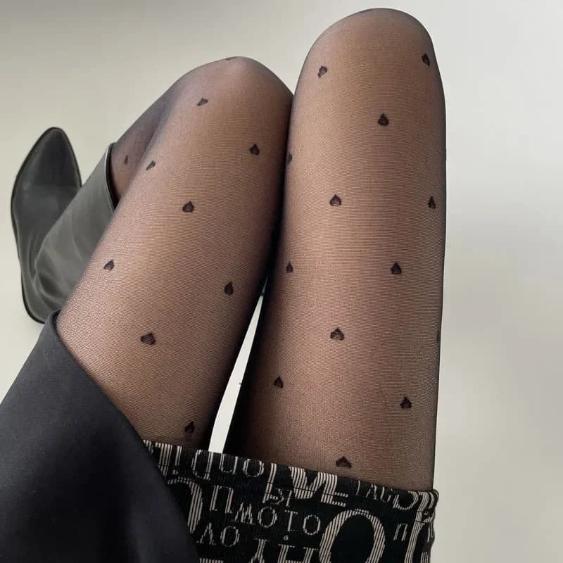 Sexy Black Stockings Women Heart Polka Dot Lolita Pantyhose Tight High Socks Female Good Elastic Stockings Erotic Lingerie