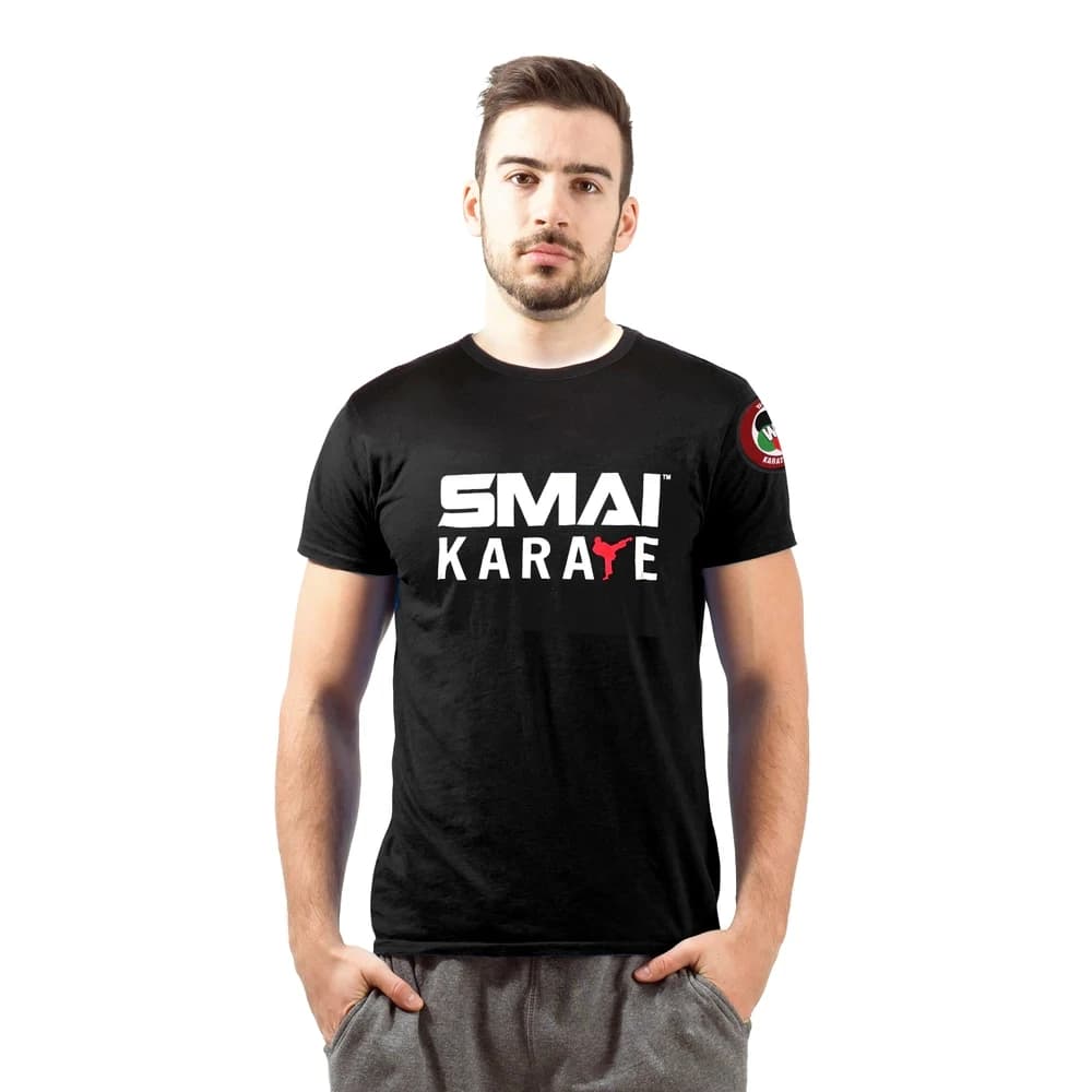 SMAI New Cotton T-Shirt WKF Certified Karate Classic Black Half Sleeve T-shirt WKF T SHIRT