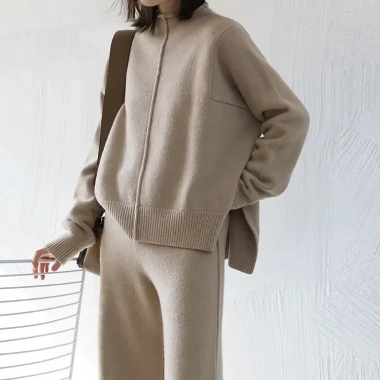 Women's Sleepwear Knitted 2 Pieces Set Women Autumn Thick Warm O-neck Loose Sweater+Pants Home Suit Warm Cashmere Tracksuits