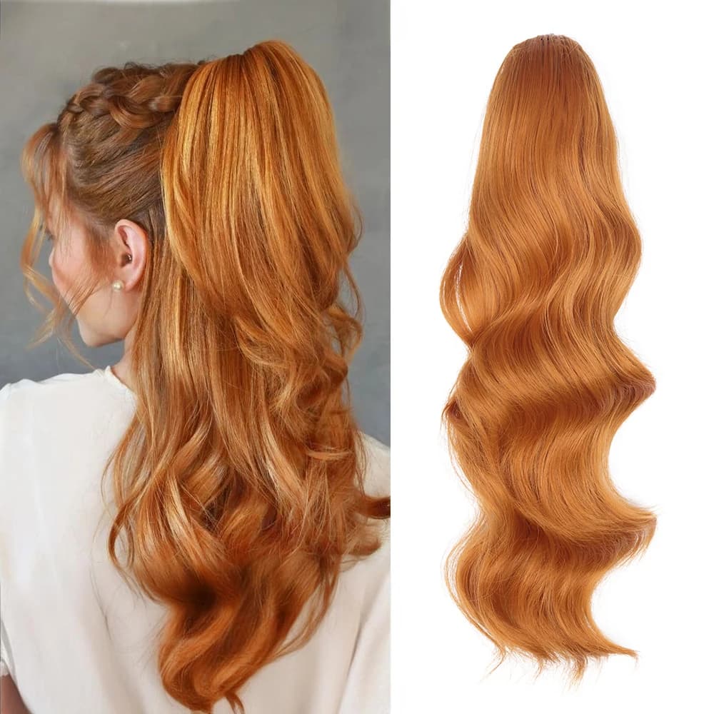 Synthetic Long Wavy Ponytail Hair 24Inch 200G Body Wavy Ponytail Drawstring Ponytail Clip In Hairpiece Wave Ponytail For Women