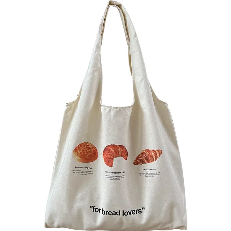 Youda Women Bread Illustrati Canvas Painting Shoulderbag Female Simple Casual Open Handbags Large Capacity Shopping Tote Bag
