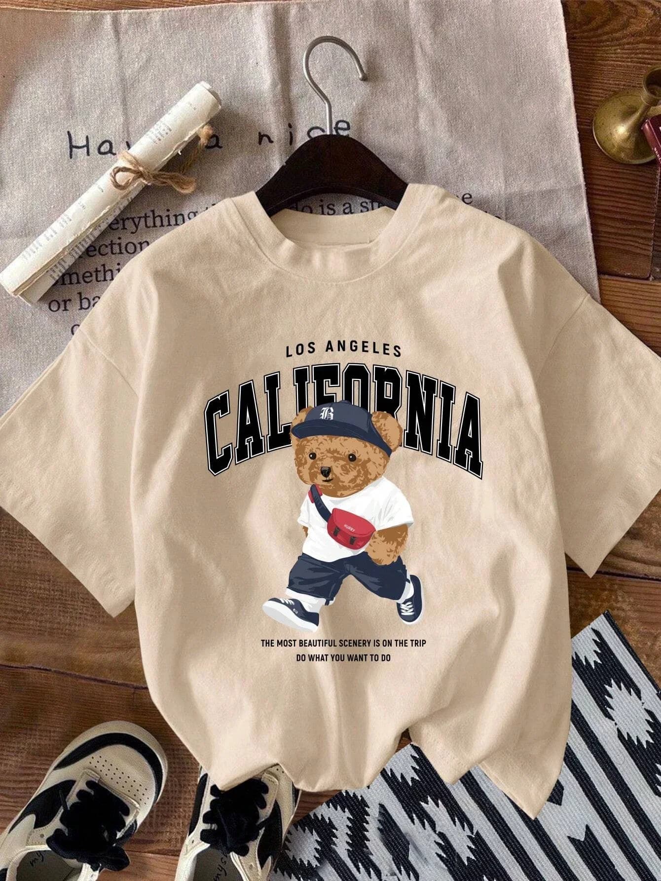 California Bear Men Cotton T-shirt Luxury Brand Fashion Big Size Rap Top Casual Short Sleeve Streetwear Classic New Arrival Tee