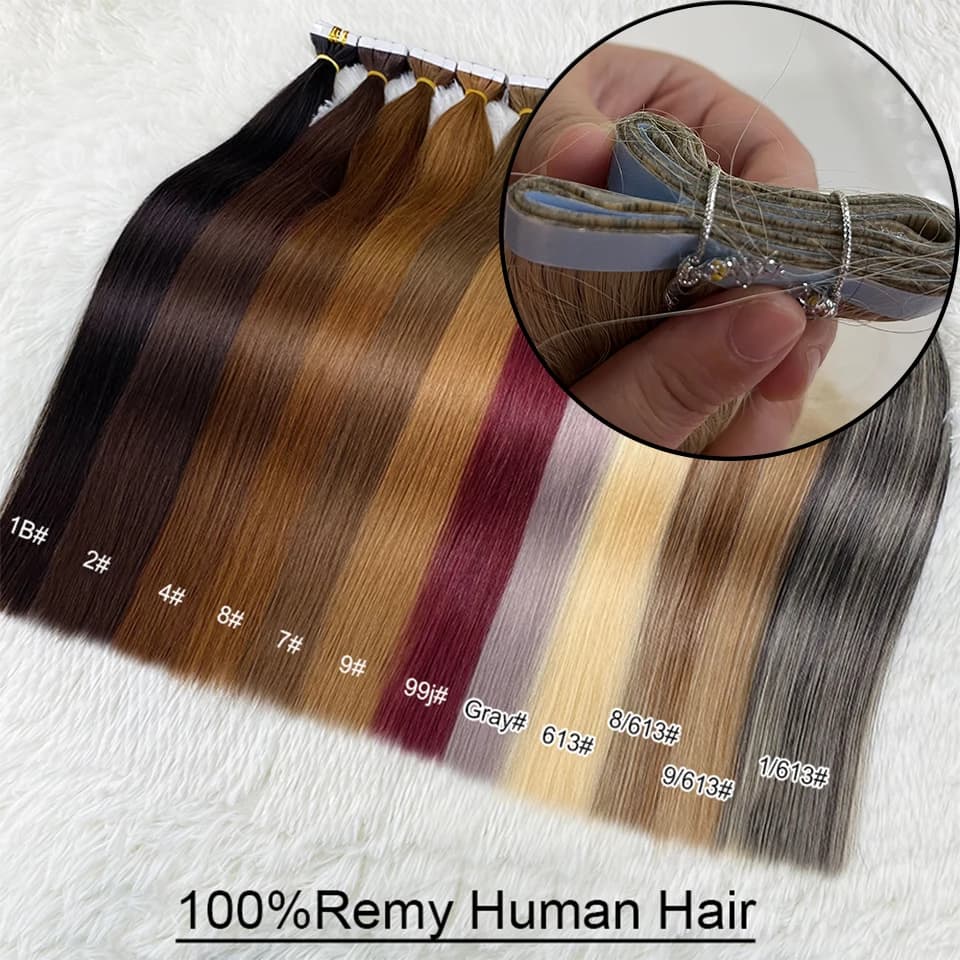 Tape In Hair Weft Extensions Cuticle Aligned Virgin Human Hair Invisible Adhesive Skin Hair European Straight