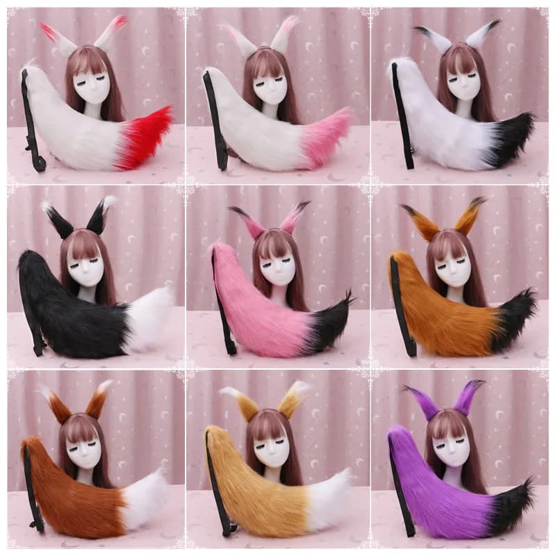 Japanese Fox Tail and Ears Prop  Ear  Plush Cat Wolf  Fur Hairpin  Party Gift  Anime Cosplay Costume    Halloween Christmas