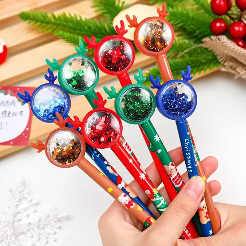 12/60 Pcs Creative Christmas Elk Sequined Gel Pens Ins Girl Heart Christmas Stationery Cartoon Cute Signature Water-based Pen