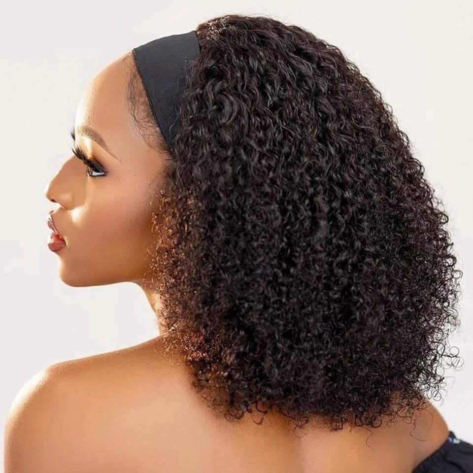Kinky Curly Human Hair Headband Wig For Black Women 180% Density Glueless Brazilian Remy Jerry Curl Full Machine Made Hair