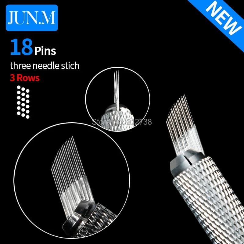 Free Shipping 50pcs  Microblading Needles 3 Rrows 18 Pins Blades Tattoo Needles For Permanent Microblading Embroidery Pen